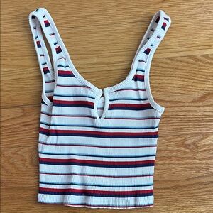 Asics Striped Crop Top in Red, Blue, and White